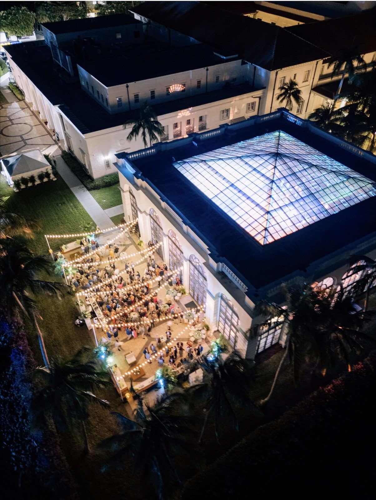 Aerial view of an evening reception